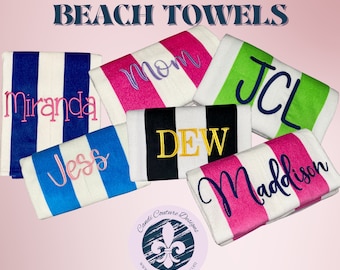 Personalized Embroidered Striped Beach Towel, Custom Kids Name Towel Easter Gift, Blue and White Monogram Boat Towel, Custom Name Gift
