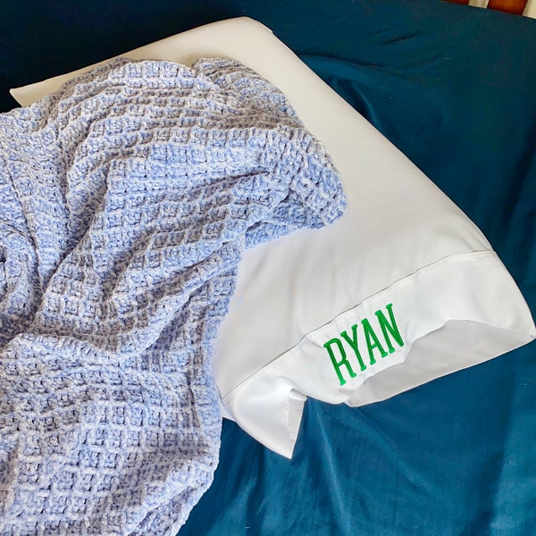 Monogrammed Pillowcase for Travelers, Embroidered Pillow Cover for camping, Customized pillowcase for Road Trips, Summer Camp Personalized