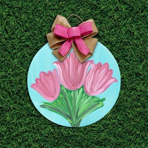 Spring Front Door Decor | Tulip Wreath | Spring Wreath | Welcome Sign | Front Door Sign | Outdoor Decor | Front Porch Decor | Door Hanger