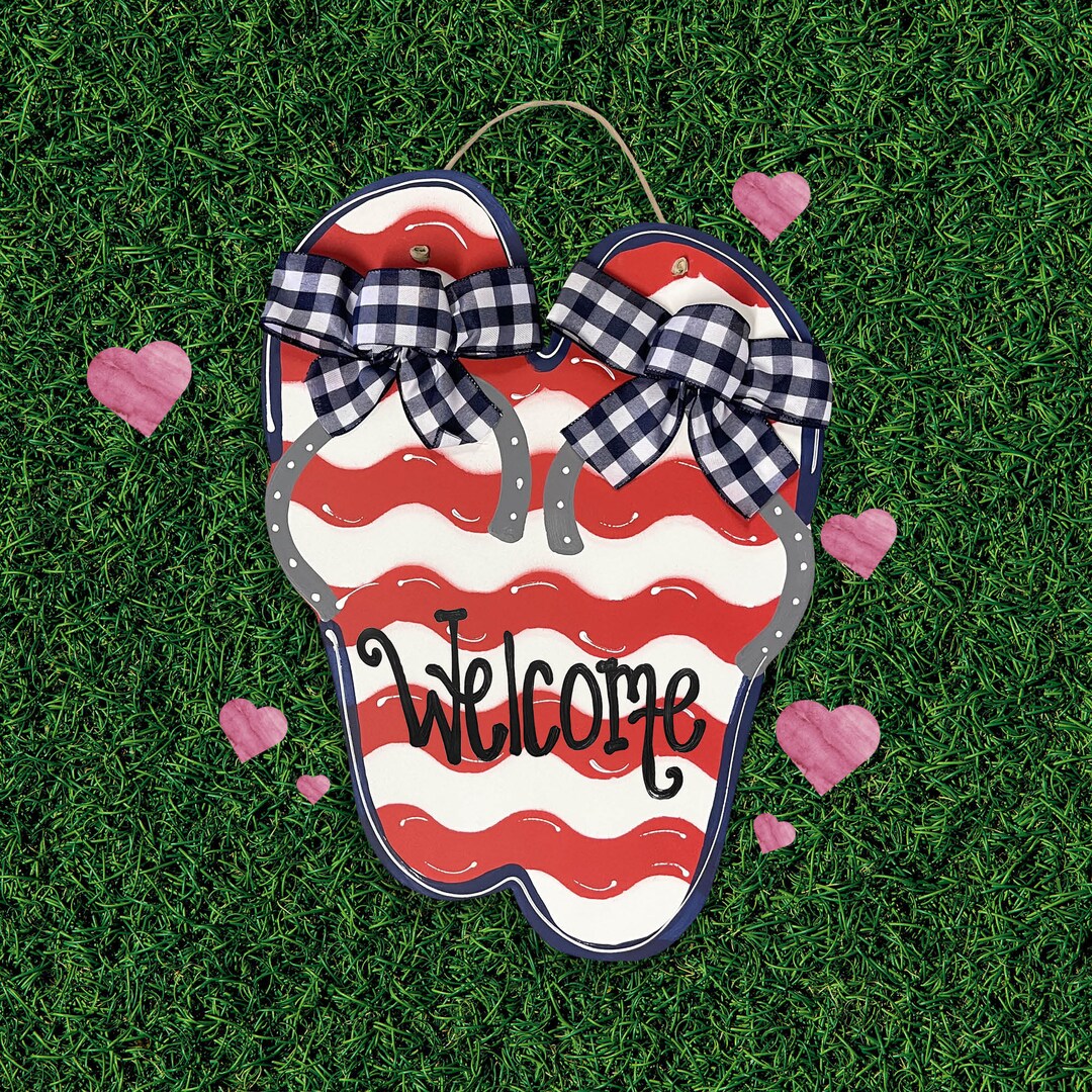 Summer Front Door Decor | Flip Flop Wreath | Welcome Sign | Summer Door ...
