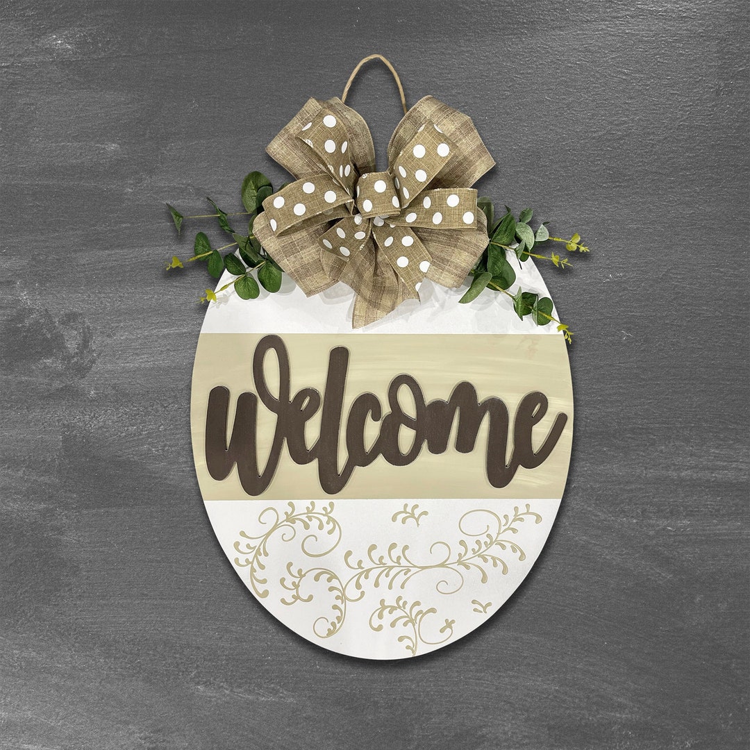 Oval Colorblock Welcome Door Hanger Front Door Welcome Sign Front Door ...