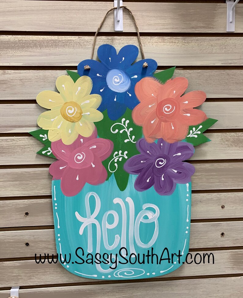 Flower Door Hanger Vase Decor Hearts Door Hanger Wooden Etsy