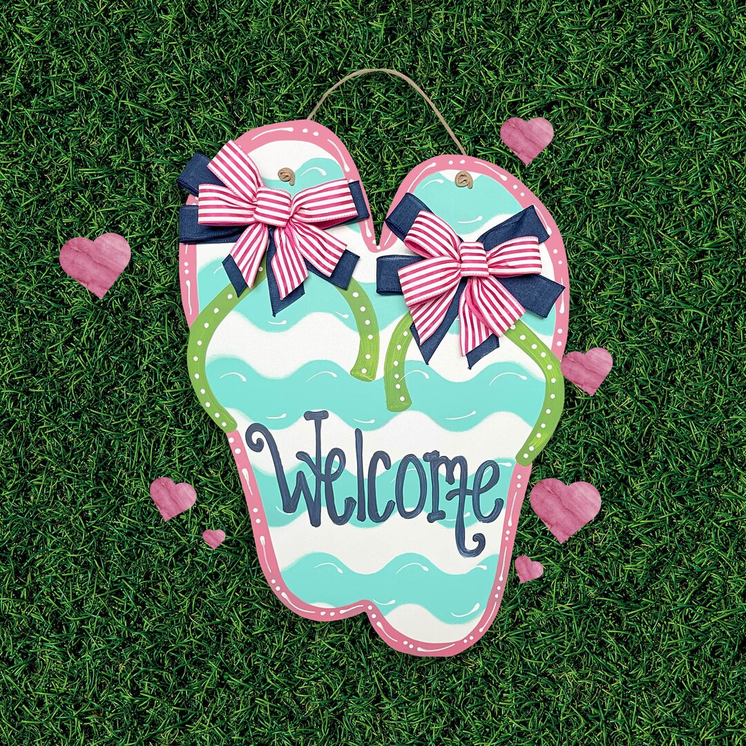 Summer Front Door Decor | Flip Flop Wreath | Welcome Sign | Summer Door ...