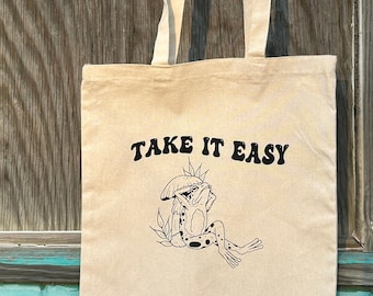 Take it Easy Frog canvas tote bag