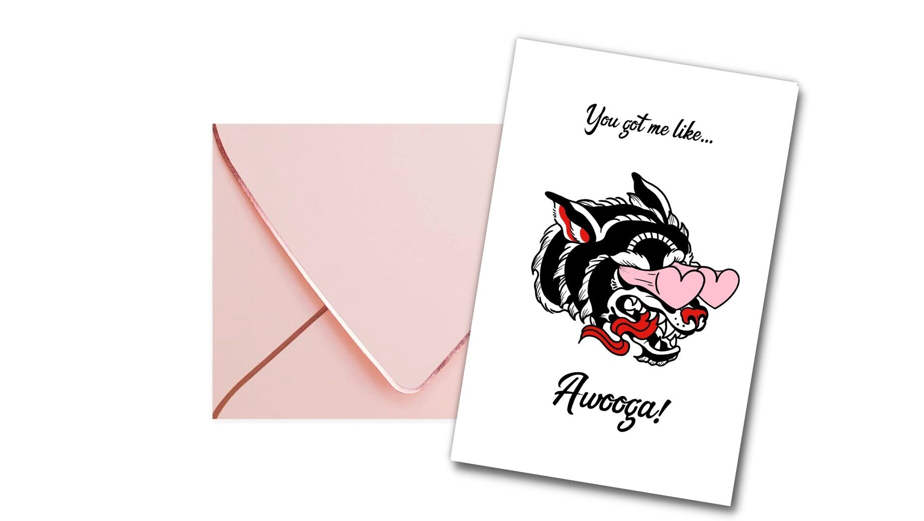 Love Card : You Got Me Like... Owooga Wolf With Cartoon Heart - Etsy Canada