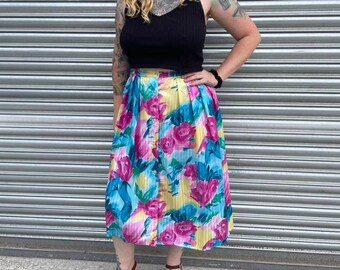 1980s Watercolour Self-Stripe Midi Skirt. UK 10. True Vintage, Eighties, Slow Fashion, Second Hand, Preloved, Floral, UK10