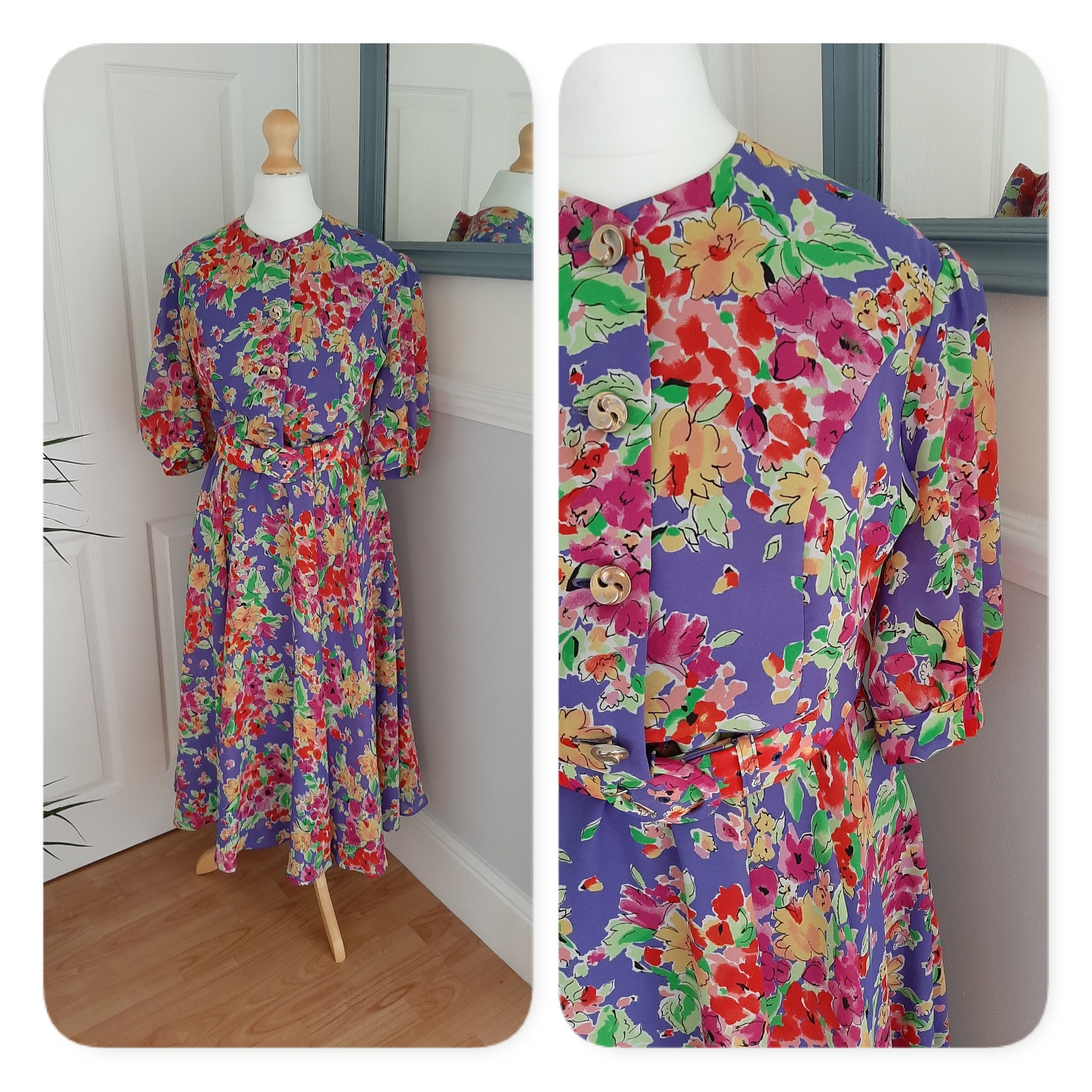 Image of Beautiful S Lilac Floral Floaty Tea Dress Uk L Boho Housewife Pretty Geek Chic