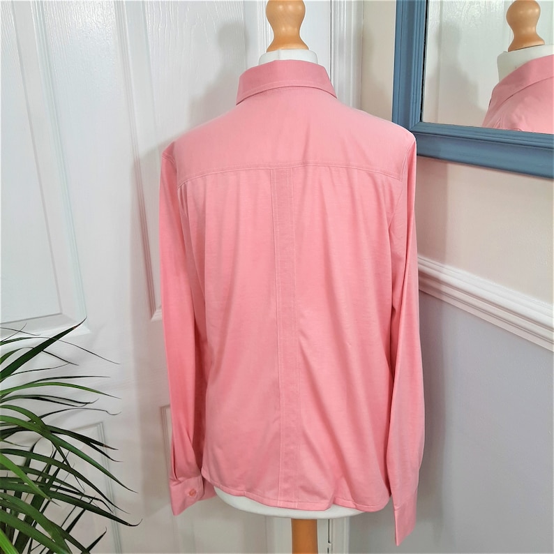 Preppy Elegant Chic 1970/'s Rose Pink Dagger Collar /'Creation Hauber/' Embroidered R Blouse Classic Cute 12 Pretty Mod Uk Size Medium