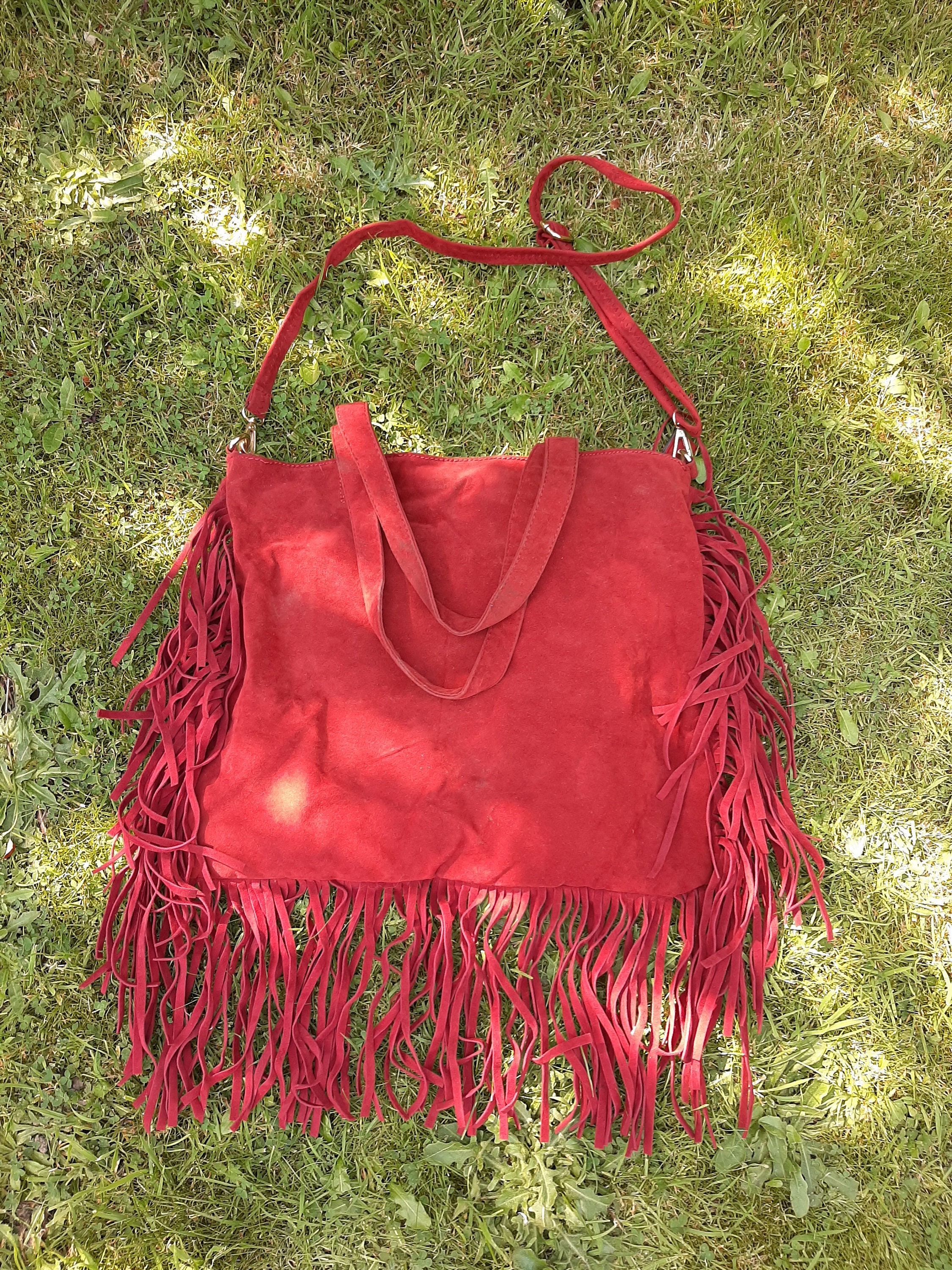 Riviera - Compact Shoulder Bag with Boho Fringe, Authentic Vintage