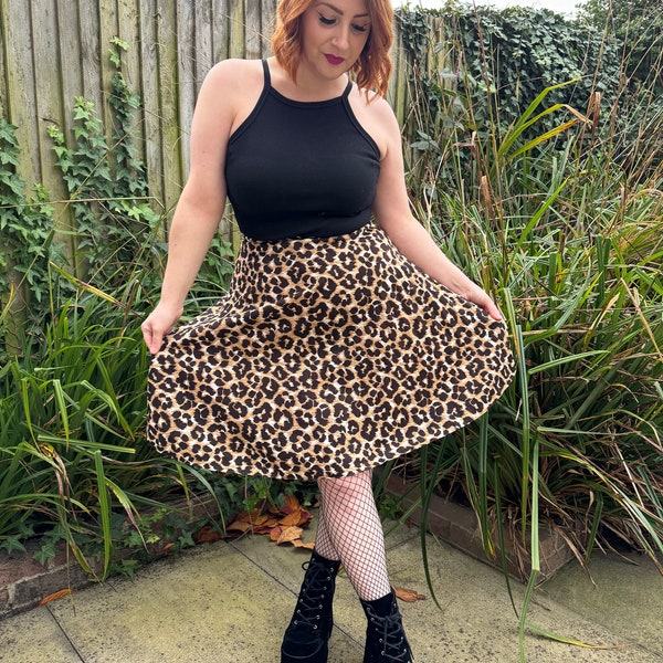 1980s Leopard Print Skater Skirt. UK 6-10. True Vintage, Eighties, Animal, Party, Going Out, Glamour, Evening, Petite, UK6 UK8 UK10