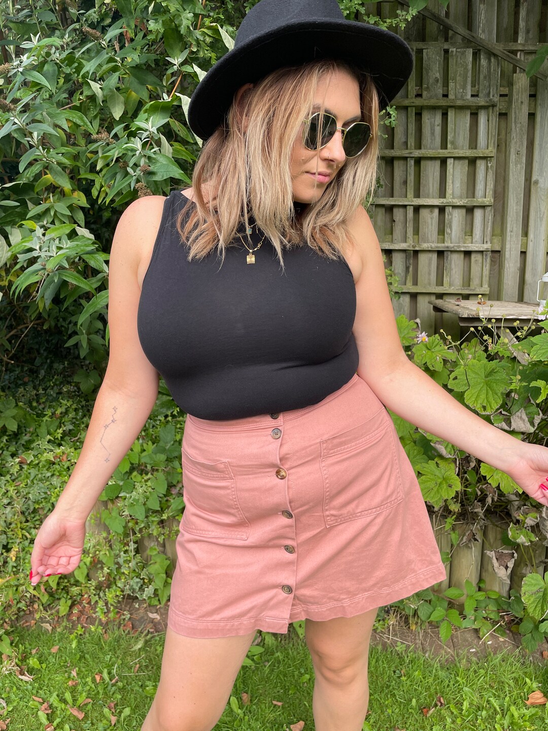 Blush Denim A Line Mini Skirt. UK 1214. Button Down Cotton Etsy