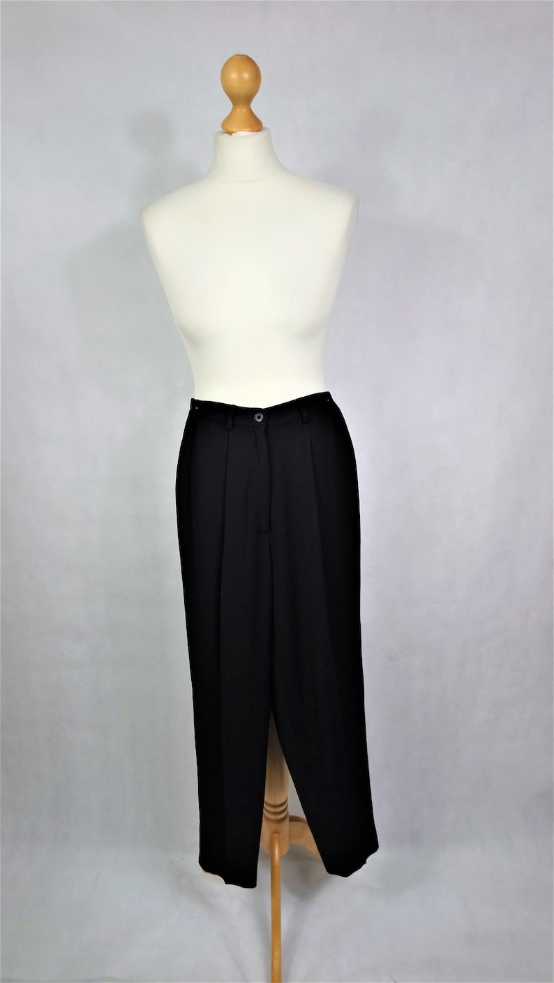 Retro Office Geek Chic Uk Size 6 Formal Elegant Cute Preppy VINTAGE 1980/'s 1990/'s Black Slinky HIGH WAIST Petite Pleated Trousers
