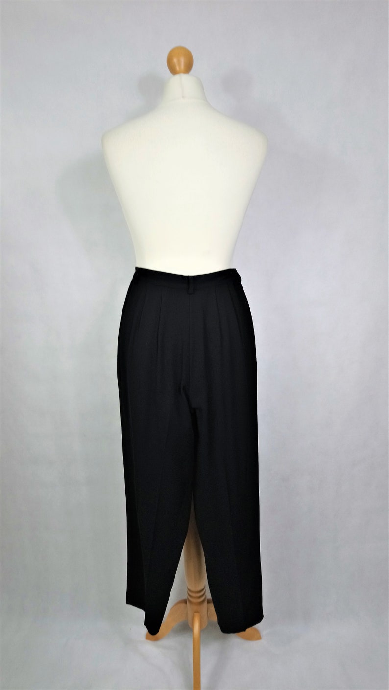Retro Office Geek Chic Uk Size 6 Formal Elegant Cute Preppy VINTAGE 1980/'s 1990/'s Black Slinky HIGH WAIST Petite Pleated Trousers