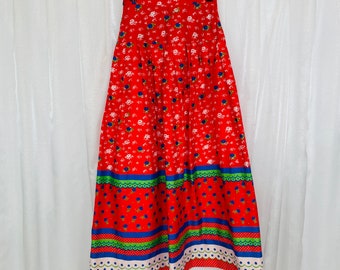 Boho Ditsy Rode Floral Maxi Rok. UK 6-8, True Vintage, Petite, Prairie, Duurzaam, Preloved, Thrifted, Cottagecore, Tweedehands, UK6, UK8