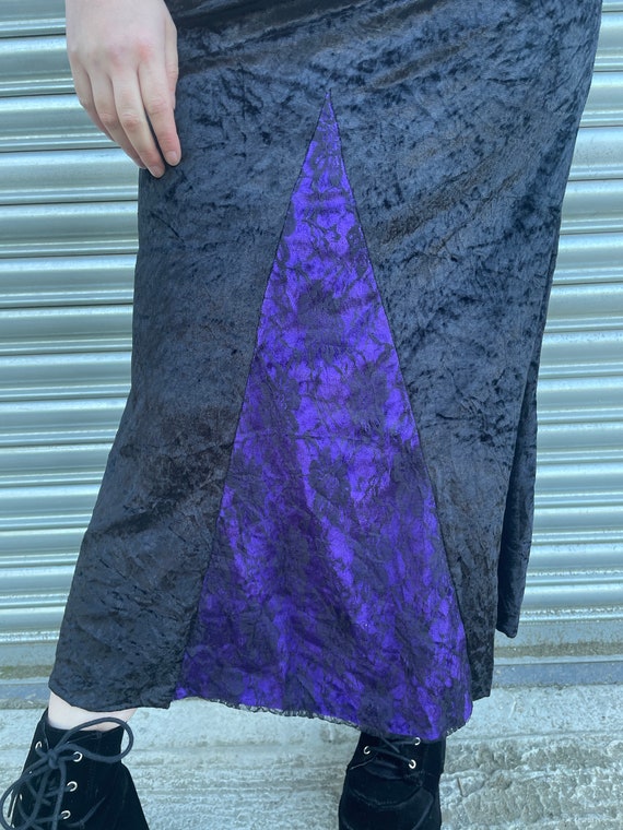 1990s Black Purple Lace Velvet Maxi Dress. UK 10-… - image 4
