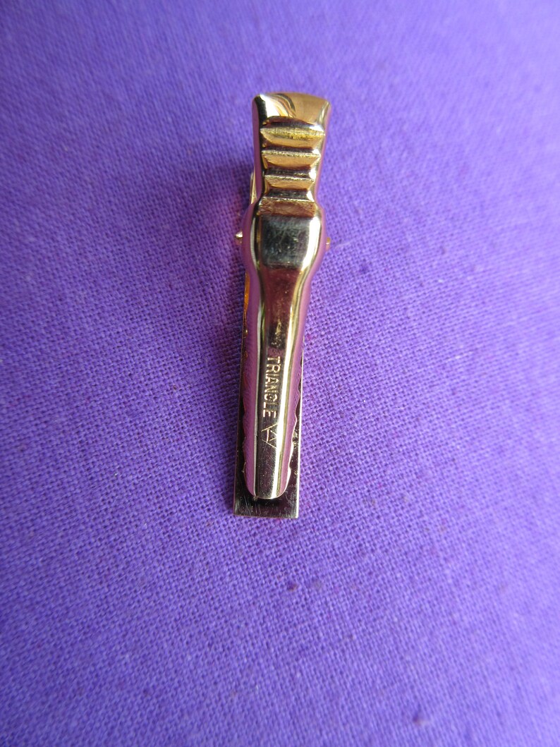 Vintage Mens Gold Tone Tie Clip Bar Signed TRIANGLE