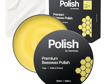 Hemway Premium Clear Furniture Beeswax Polish 200 ml & 2 Lint-Free Cloths | Natural Wax Protection for Modern and Antique Wood