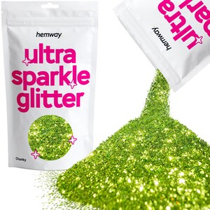 Paillettes ultra scintillantes de Hemway pour ongles, visage, maquillage, art corporel, cosmétiques, cheveux, peau, art, cartes (CHUNKY) - Vert citron
