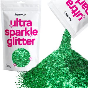 Paillettes ultra scintillantes Hemway pour les ongles, le visage, le maquillage, l&#39;art corporel, les produits de beauté, les cheveux, la peau, l&#39;art, les cartes (EXTRA CHUNKY) - Émeraude