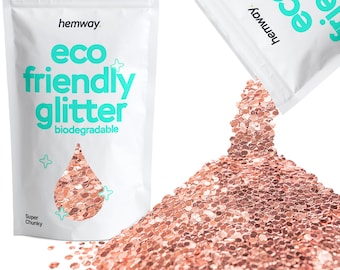 Hemway Eco Friendly Biodegradable Glitter 100g / 3.5oz Bio Cosmetic Safe Vegan Festival Makeup Craft (SUPER CHUNKY) - Rose Gold