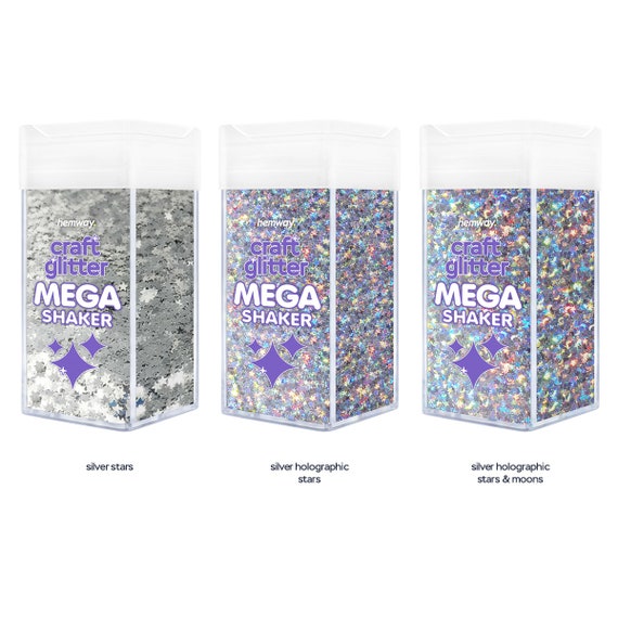 Hemway Glitter MEGA Craft Shaker Shapes 1/8 0.125 3mm 220g Stars Moons  Polyester Powder Decoration Resin Tumblers Painting Arts Crafts 