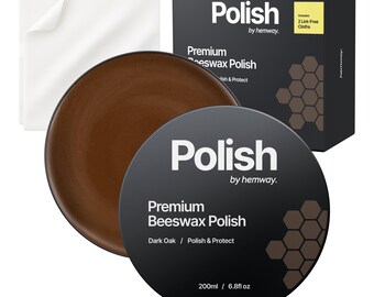 Hemway Premium Dark Oak Beeswax Furniture Polish 200ml / 6.8fl oz | & 2 Lint-Free Cloths | Natural Polish and Protect for Wood