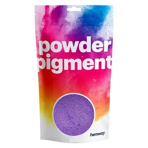 May include: A purple powder pigment in a resealable pouch with the text "powder pigment" and "hemway" printed on the front.