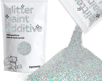 Hemway Glitter Paint Crystals Additive 100g for Emulsion Acrylic Walls Ceiling Feature Bedroom Bathroom - Silver Holographic