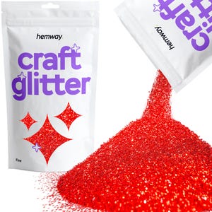 Hemway Craft Glitter for Art, Decorations, Cards, Clothes, Nails, Floristry, Makeup, Flowers, Scrapbooks (FINE) - Red
