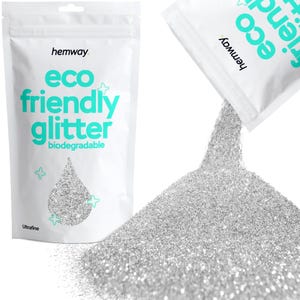 Hemway Eco Friendly Biodegradable Glitter 100g / 3.5oz Bio Cosmetic Safe Vegan Festival Makeup Craft (ULTRA Fine / EXTRA Fine) - Silver