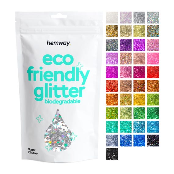 Hemway Eco Friendly Glitter 100g / 3.5oz Bio Cosmetic Safe Sparkle Vegan Biodegradable Festival Makeup Craft - 1/8" 0.125" 3mm SUPER CHUNKY