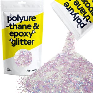 Hemway MOTHER OF PEARL Iridescent Polyurethane & Epoxy Glitter for Resin, Crafts, Woodwork, Tumblers, Glass, Floors (Extra Chunky) 100/500g