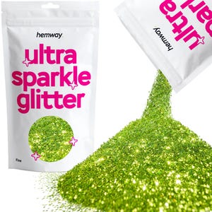 Paillettes ultra scintillantes Hemway pour ongles, visage, maquillage, art corporel, cosmétiques, cheveux, peau, art, cartes (FIN) - Vert citron