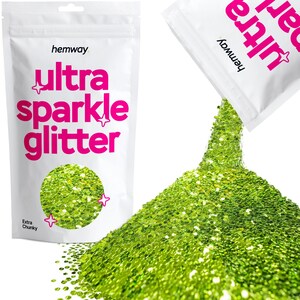 Paillettes ultra scintillantes de Hemway pour ongles, visage, maquillage, art corporel, cosmétiques, cheveux, peau, art, cartes (TRES ÉPAIS) - Vert citron