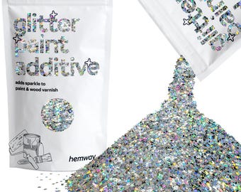 Hemway Glitter Paint Additive 100g for Emulsion Acrylic Walls Ceiling Feature Wall Bedroom Bathroom - Silver Holographic Stars & Moons
