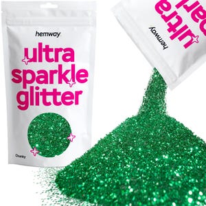 Paillettes ultra scintillantes de Hemway pour ongles, visage, maquillage, art corporel, cosmétiques, cheveux, peau, art, cartes (CHUNKY) - vert émeraude