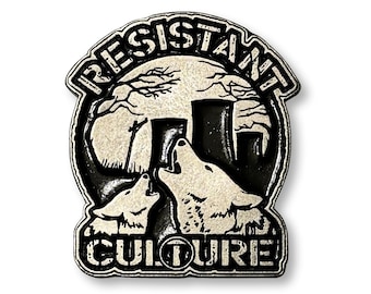 RESISTANT CULTURE "Ecocide" 1.37 x 1.75 inch metal pin with butterfly clutch