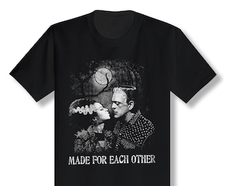 Frankenstein and Bride Monster Mash "Made for Each Other" Classic Horror Everyday is Halloween black t-shirt