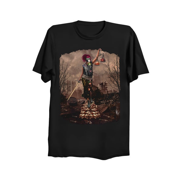 LADY JUSTICE Color print black t-shirt