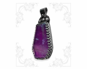 COFFIN PENDANT Sterling Silver, Amethyst stone, Handmade, Goth, Industrial, Rockabilly, Punk, Vintage style, Esoteric.