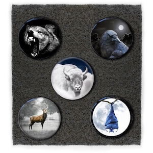 1&quot; Buttons &quot;Animal Nations Collection&quot; Wolf Raven Buffalo Buck Bat