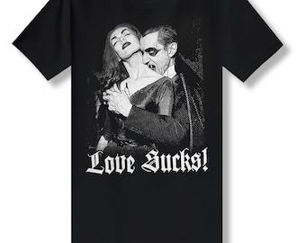 Dracula and Vampira Monster Mash "Love Sucks!" Classic Horror Everyday is Halloween black t-shirt