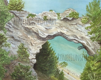 Mackinac Island Arch Rock giclee print of original watercolor painting (Mackinac Island, Michigan)