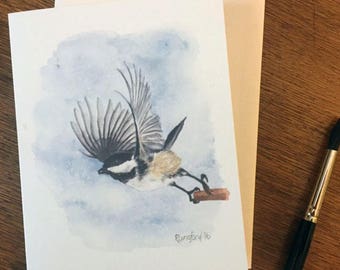 Chickadee note cards, set of six, printed from original watercolor painting