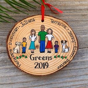 Personalized, hand-painted family ornament, family of 3, 4, 5, 6, 7, 8, 9, 10, 11, 12, dogs, cats, or other pets
