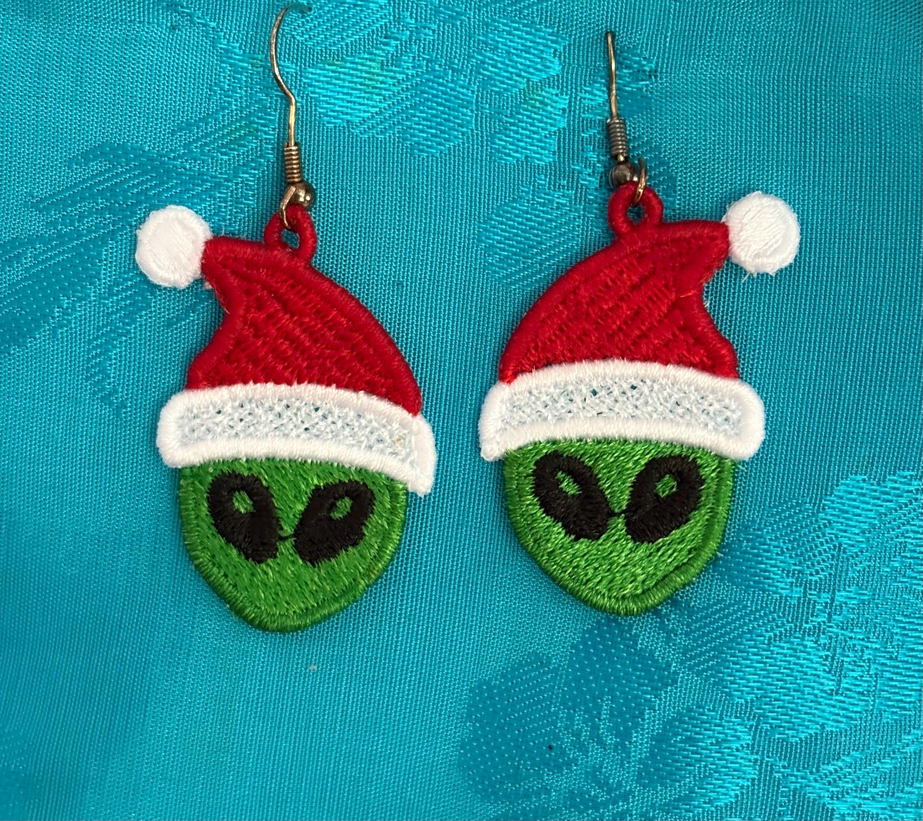 FSL Free Standing Lace Machine Embroidery Alien Santa Earrings Digital ...