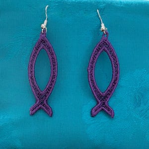 FSL Christian Fish Earrings Machine Embroidery File Digital Download. 4x4 Hoop.  Commercial Use of Finished Product. Continuous Stitching