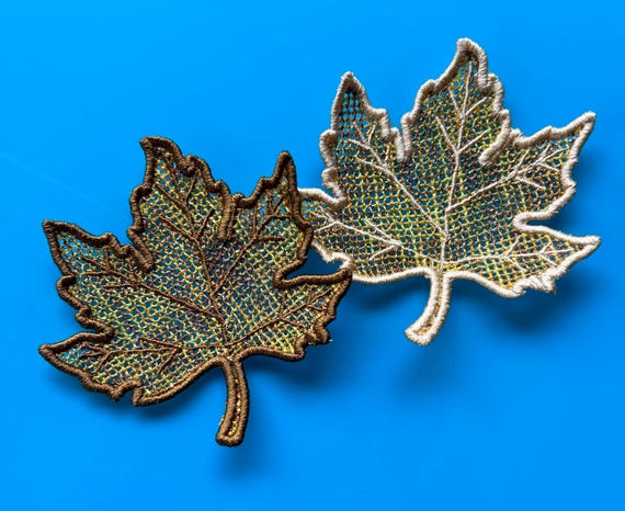 Free Standing Lace Machine Embroidery Plaid Oak Leaf
