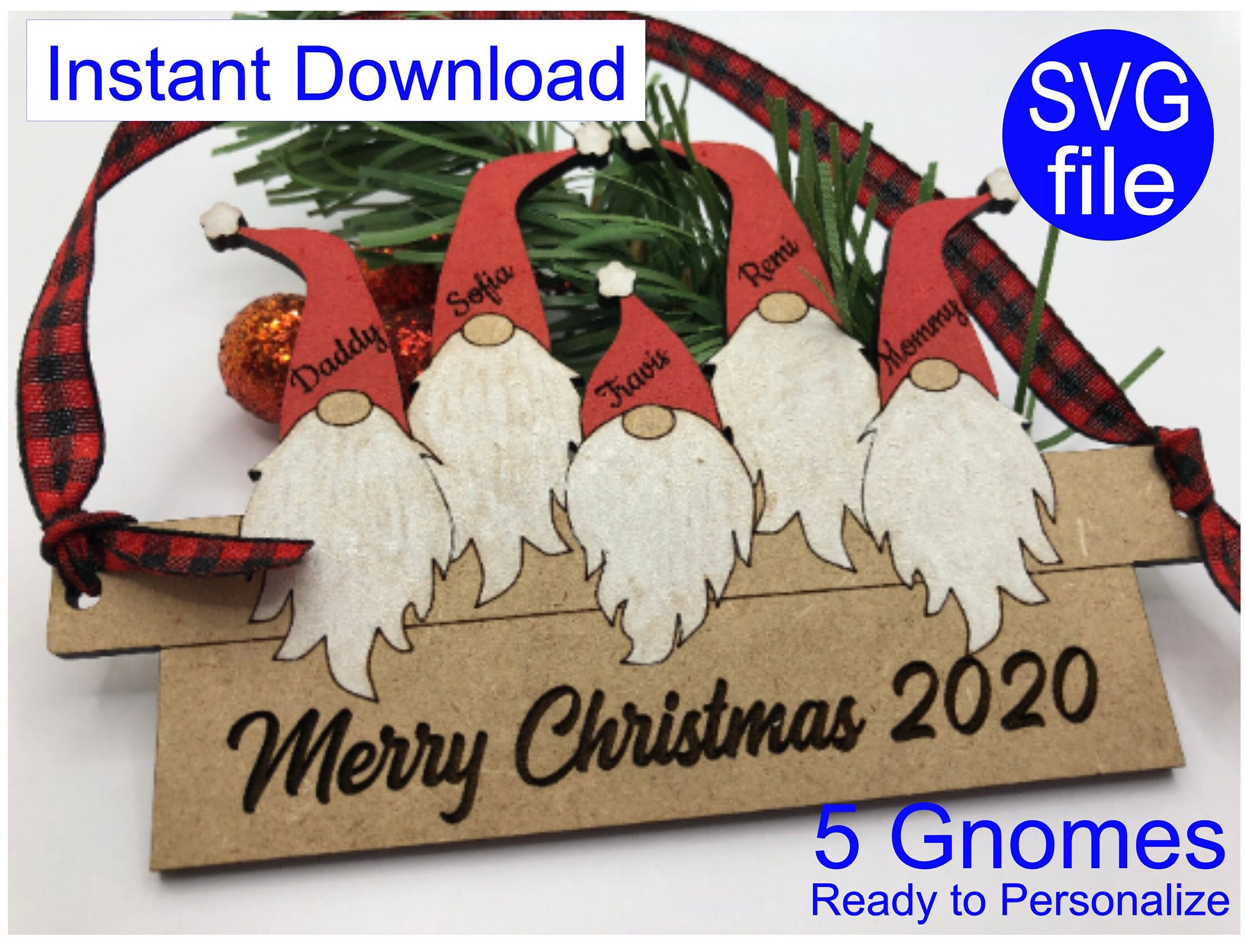Download Ready to Personalize Family of 5 Christmas Ornament Laser SVG | Etsy