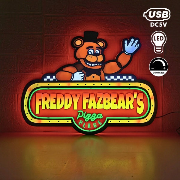 Caja de luz LED de pizza de Freddy Fazbear / Decoración para sala de juegos de FNAF